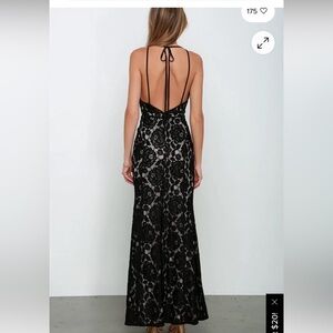 Lulu's Black and Cream Lace Backless Gown